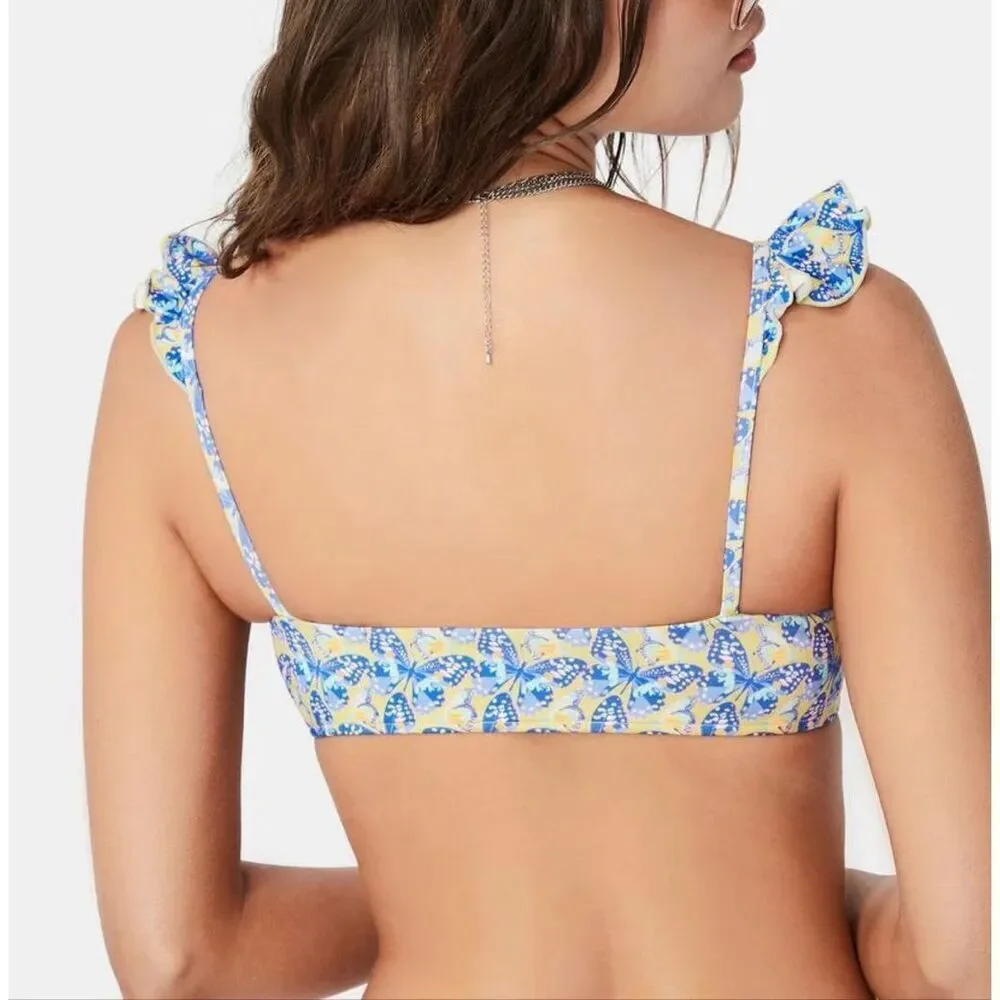 Frankie's Bikinis Birdie Ruffle Bikini Top | Monarch Butterfly Print in Small